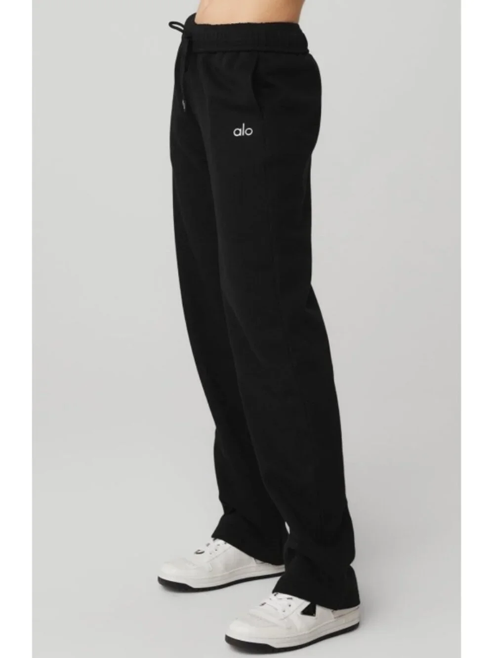 Alo Accolade Straight Leg Sweatpant Black Fleece Sweats Lounge Traveling Joggers